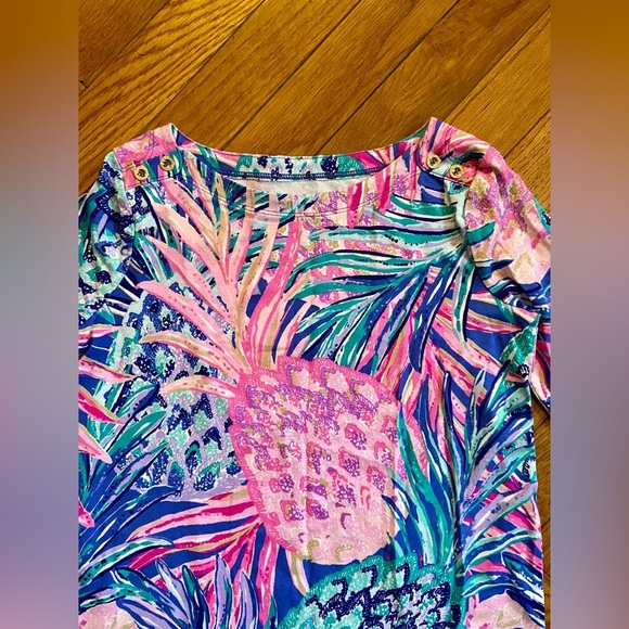 Lilly Pulitzer Pineapple Print Stretch Sophie Sheath Dress Pink Blue SZ L (8-10) - Picture 4 of 8